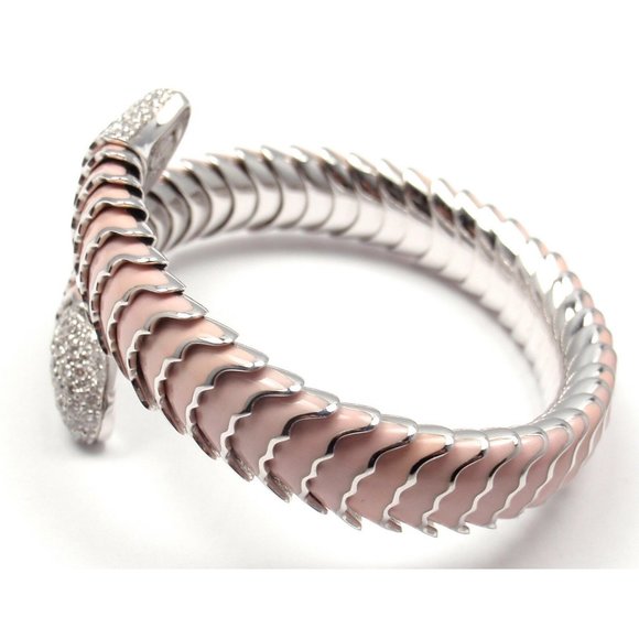 Authentic! ROBERTO COIN 18k White Gold Enamel Ruby Diamond Cobra Bangle Bracelet - Picture 5 of 8